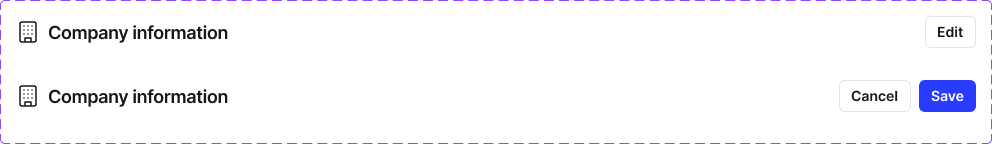 Settings header showing edit and save/cancel actions.